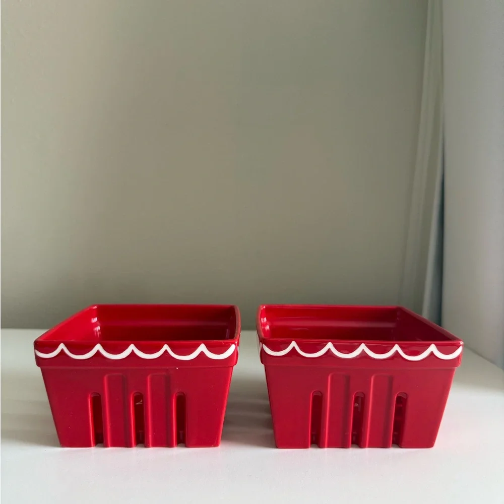 Anthropologie Set of TWO! Damson Madder Ceramic Berry Baskets - RED